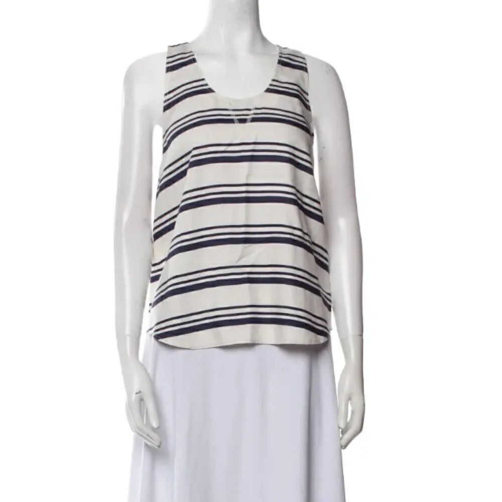 Ulla Johnson Silk White Blue Tank Top Striped Size 4
